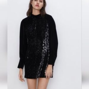 Zara Black Sequin Long Sleeve Dress